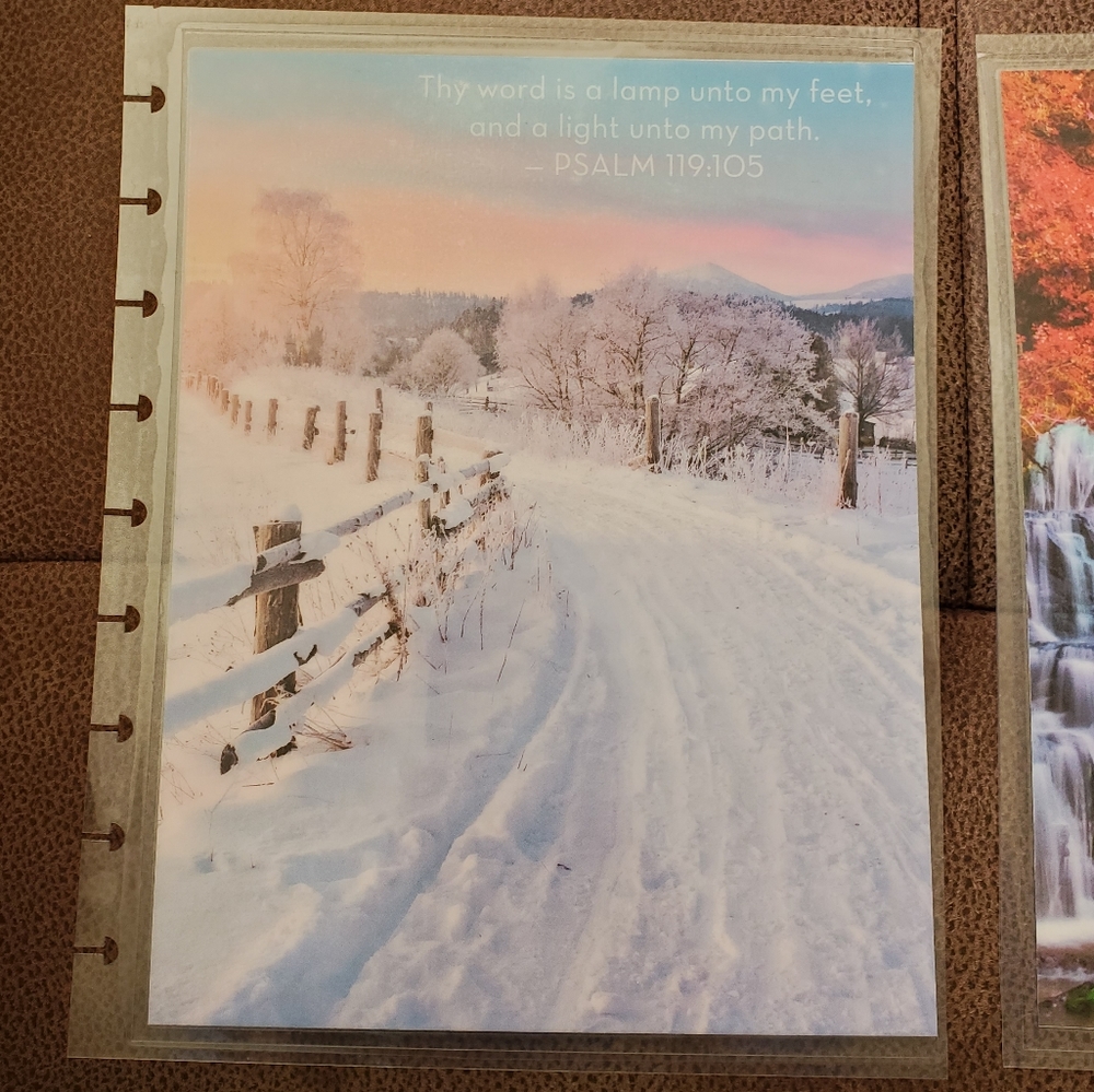 Handmade cover For A Classic Sized Disc Bound Planner Psalm 110:105 snowy road